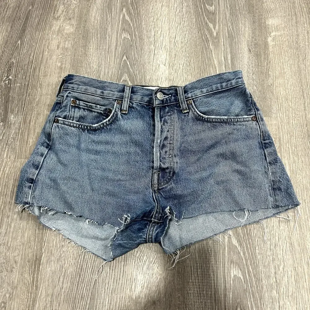 AGOLDE Parker Skywave Blue Long Denim Jean Shorts Size 26